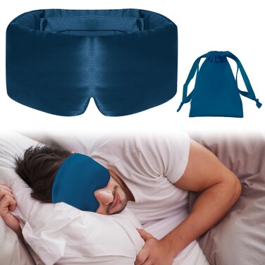 Sleep Mask, Blackout Eye Mask for Sleeping with 3D and Inner Bag for Women &amp; Men, Silk Eye Mask Reusable Cover for Luxury Satin Travel Eye Cover (Peacock Blue)