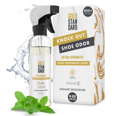 Gold Standard Natural Sneaker Deodorizer Spray - 6 Oz. Shoe Odor Spray - Shoe Smell Eliminator Provides Extra Strength &amp; Long Lasting Fresh Peppermint - Shoe Deodorizer Spray