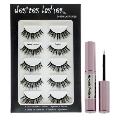Magnetic Eyelashes Natural Magnet Faux-Lashes Multipack Kit 5Pairs, Sophia