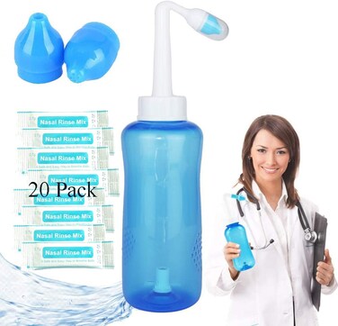 Nasal Wash Bottle, Sinus Rinse Bottle Nose Wash Cleaner 300ml Nasal Wash Bottle Pot Device Nasal Irrigation - Nose Care and Moisturizing for Adult &amp; Kid (1)