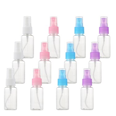 SINIDE Spray Bottles 30 ml/1 oz, 12 Pack Clear Empty Fine Mist Plastic Mini Travel Bottle Set, Portable Refillable Makeup Sprayer Containers for Perfume, Liquids, Aromatherapy, Small Size