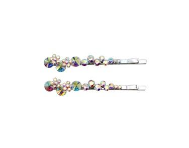 Faship A Pair Of AB Premium Rhinestone Crystal Floral Hair Clips Pins 2 Pcs
