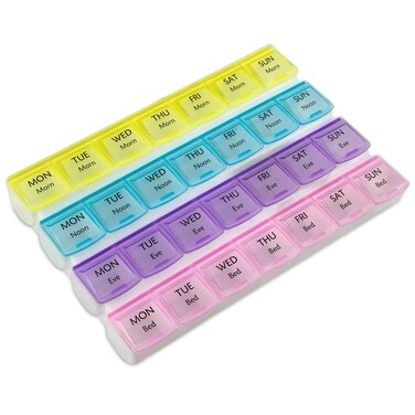 Weekly Pill Organizer - 4-Times-a-Day Pill Planner Pill Box Separates Pills &amp; Vitamins with Daily Morning, Noon, Evening &amp; Night Compartments, Travel Medication Reminder Monday to Sunday