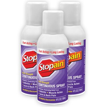 Stopain Pain Relief Spray, 4oz (3 Pack) USA Made, Max Strength Fast Acting with MSM, Glucosamine, Menthol for Arthritis, Lower Back, Knee, Neck, HSA FSA Approved Topical Analgesic Products