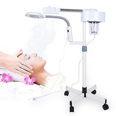 Steamer for Facial Professional Facial Steamer 2 in 1 Multifuncional 5X Magnifying Lamp LED Light Magnifier for Salon Spa Beauty Home, White