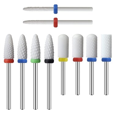 Ceramic Nail Drill Bits 10Pcs- 3/32 Nail Drill Bits Set for Acrylic Gel Nails Professional Nail Drill Bits Cuticle Remover Crystal nail extension nail removal 10 Count (Pack of 1)