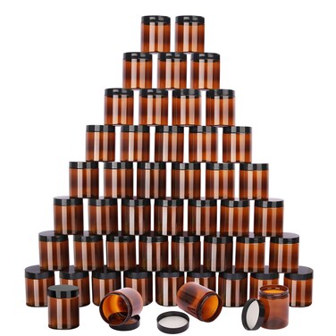 48 Packs 8 oz (250 ml) Brown Plastic Jars with Black Lids, Cosmetic Containers jars with Wide-Mouth for slime, beads, rhinestones, sequins Cosmetics, Lotion, Cream, Ointments and More by KUKLIPJIM.