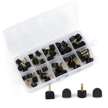 High Heel Tips Replacement kit, Black Taps Caps Replacement Repair, U-Shape Dowels 20 Pairs Nail Pin 2.4mm 3.0mm with Size 8*8mm 9*9mm 10*10mm 11*11mm 12*12mm