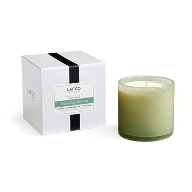 LAFCO New York Signature Candle, Fresh Cut Gardenia - 15.5 oz - 90-Hour Burn Time - Reusable, Hand Blown Glass Vessel - Made in The USA