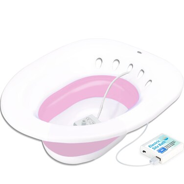 Electric Sitz Bath, Sitz Bath for Toilet Seat, Sitz Bath for Hemorrhoids Postpartum Care Tub, Sits Bath Kit for Women, Automatic Flushing, Collapsible
