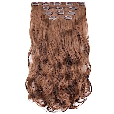 SYXLCYGG Brown Hair Extensions 4pcs Synthetic Wavy Hair Extension 18" 5.5 Oz Curly Hair Piece Women Cheap Natural Fluffy&amp;Not Tangled Full Head