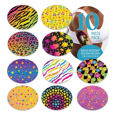 Dexcom Adhesive Mix Design - Adhesive Patches with Split Backing, Easy to Apply x 10 Pack Fluro Mix
