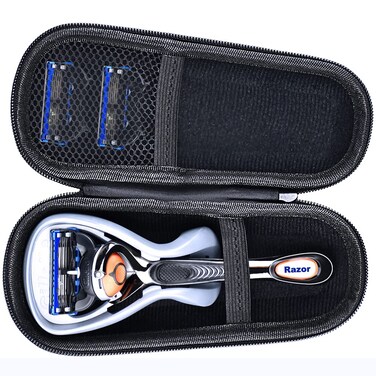 Hard EVA Razor Travel Case Compatible with Gillette Men's Razor - Mesh Pocket for 2 Razor Blades + Lightweight Carrying Handle + Durable Zipper (Only Case) (Blue)
