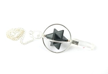 Jet Tourmaline Spinning Merkaba Pendulum 2.5 inch Jet International Crystal Therapy 40 Page Booklet Chakra Balancing Treatment w/Pouch Reiki Yes/No Divine Spiritual Answers Crystal Ball