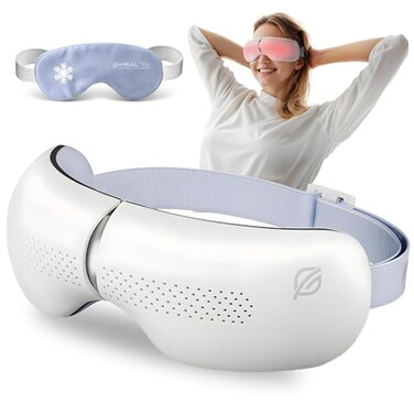 Premium Eye Massager with Heat &amp; Cooling Gel Mask Heated Eye Massager for Migraine w Bluetooth &amp; White Noise Massaging Eye Mask for Tension &amp; Stress Relief Birthday Gift