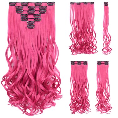 SYXLCYGG Dark Pink Hair Extensions Clip Hair Extension 18" Wavy Synthetic Hair Piece Women Cheap Natural Fluffy&amp;Not Tangled Girl colorful Full Head