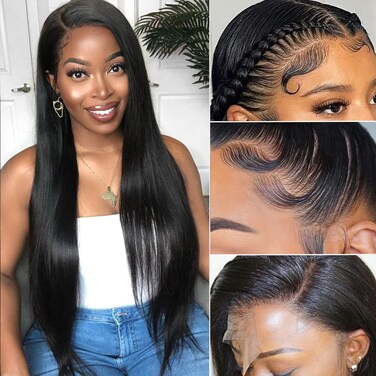 Straight Lace Front Wigs Human Hair Pre Plucked 13x4 HD Transparent Lace Frontal Wigs Human Hair Natural Hairline 220% Density Glueless Brazilian Virgin Human Hair Wigs for Women 18 Inch