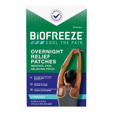 Biofreeze Overnight Pain Relief Patches, Arthritis Pain Reliever, Knee &amp; Lower Back Pain Relief Patch, Sore Muscle Relief, Neck Pain Relief, 4 Biofreeze Menthol Patches