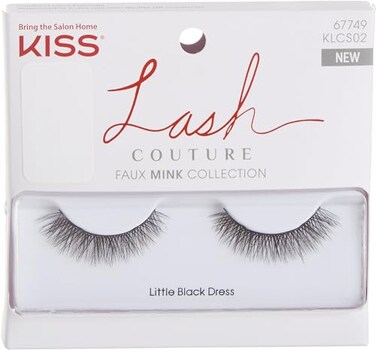 KISS Lash Couture Faux Mink False Eyelashes 1-Pack, Knot-Free Lash Band, Reusable, Contact Lens Friendly, Easy To Apply, Ultrafine, Tapered, Synthetic Fake Lashes, Style Little Black Dress, 1 Pair
