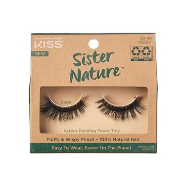 KISS Lashes Sister Nature False Eyelashes, Easy to Wear &amp; Easier on the Planet, 100% Natural Hair, Wispy and Fluffy Lash Finish, Reusable - Sage, 1 Pair Sage 1 Count (Pack of 1)