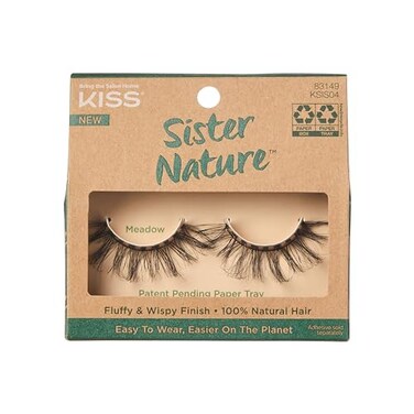 KISS Lashes Sister Nature False Eyelashes, Easy to Wear &amp; Easier on the Planet, 100% Natural Hair, Wispy and Fluffy Lash Finish, Reusable - Meadow, 1 Pair Meadow 1 Count (Pack of 1)