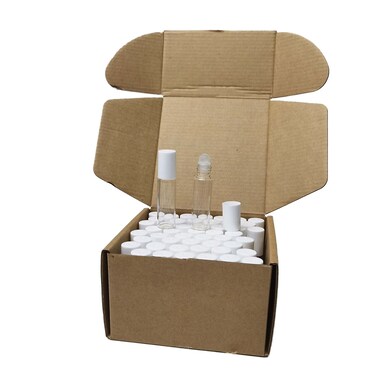 50pcs White Glass Roller Bottles - 5ml, Ideal for Oils &amp; Travel, Includes Lids
