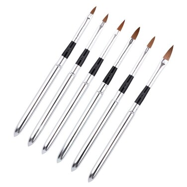 WOKOTO 6pcs/SET Nail Brushes Silver Metal Handle Nail Art Builder Crystal Carve Brush Design For 3D Pattern Design Nail Art Brushes Detachable Set