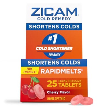 Zicam Cold Remedy Zinc Rapidmelts, Cherry Flavor, Homeopathic, Cold Shortening Medicine, Shortens Cold Duration, 25 Count