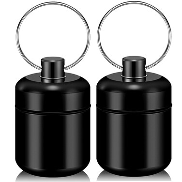 Pill Keychain Holder - Small Pill Box Waterproof Pill Fob Organizer Portable Pill Holder Keychain (Black 2PCS)