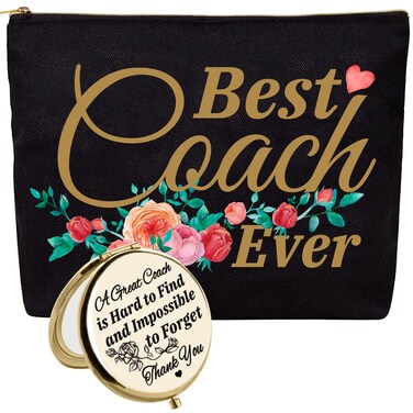 LittleBlueDeer Christmas Gift for Women Coach,Best Coach Ever Makeup Bag Cosmetic Pouch,Best Coach Gifts for Women,Thank You Gift for Soccer,Cheer,Softball,Volleyball,PE,Swim,Gym Female Coaches