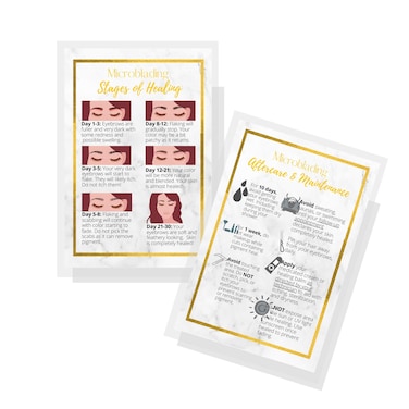 Eyebrow Microblading Stages Healing &amp; Aftercare Instructions Postcards   Package of 30   Double Sided Size 4 x 6" inches Postcard   Marble and Non-Metallic Gold Design