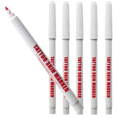 Bold Tip Red Body Marker Pens for Skin Tattoo Stencil - Thick Line Precision - Disposable for Stencil - Dot Markings -Body Piercing - Freehand 5 Markers
