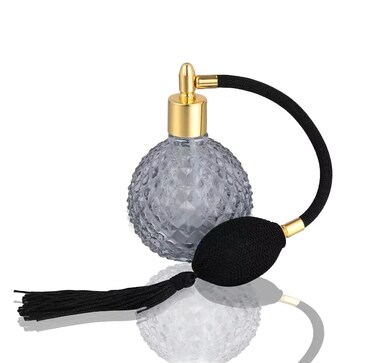 100ML Vintage Crystal Glass Perfume Bottle Spray Atomizer Refillable Purple Pineapple Pattern Design Sprayer. (Black)