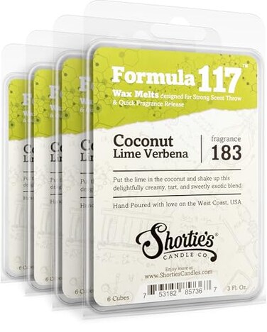 Shortie's Candle Company Coconut Lime Verbena Wax Melts Bulk Pack - Formula 117-4 Highly Scented 3 Oz. Bars (12 Oz. Total) - Made with Natural Oils - Fruit &amp; Berry Air Freshener Cubes Collection