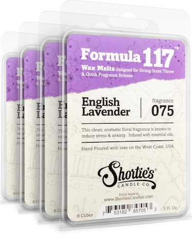 Pure English Lavender Wax Melts Bulk Pack - Formula 117 - 4 Highly Scented 3 Oz. Bars (12 Oz. Total) - Made With Essential &amp; Natural Oils - Flower &amp; Floral Air Freshener Cubes Collection