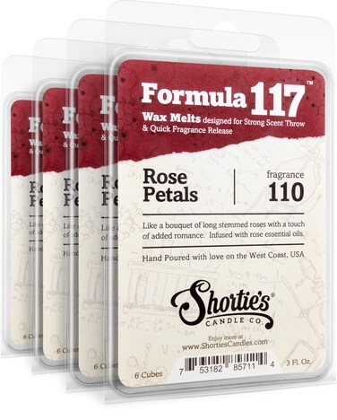 Shortie's Candle Company Rose Petals Wax Melts Bulk Pack - Formula 117-4 Highly Scented 3 Oz. Bars (12 Oz. Total) - Made with Natural Oils - Flower &amp; Floral Air Freshener Cubes Collection