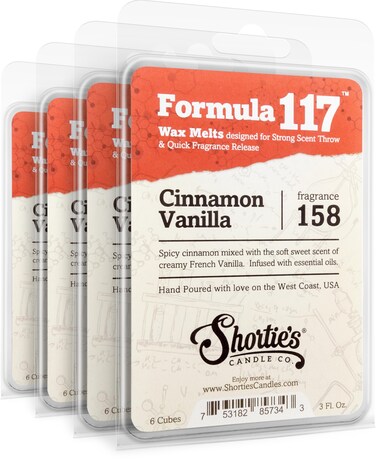 Shortie's Candle Company Cinnamon Vanilla Wax Melts Bulk Pack - Formula 117-4 Highly Scented 3 Oz. Bars (12 Oz. Total) - Made with Natural Oils - Bakery &amp; Food Air Freshener Cubes Collection