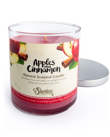 Apples &amp; Cinnamon Scented Natural Soy Candle, Essential Fragrance Oils, 100% Soy, Phthalate &amp; Paraben Free, Clean Burning, 9 Oz.