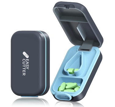 Pill Cutter   Pill Splitter for Small or Large Pills   Design in The USA  Cuts Vitamins   Pill Splitter with Buckle Design Easy to Open   Detachable pad Easy to Clean(Azure)