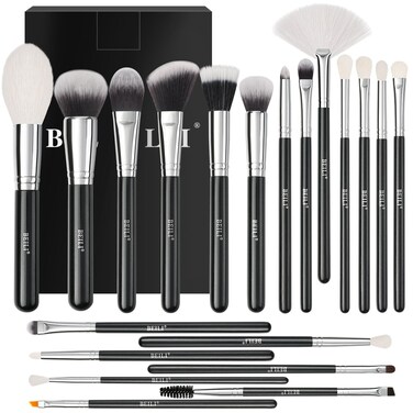 BEILI Makeup Brushes 20pcs Makeup Brush Set Premium Synthetic Kabuki Foundation Face Powder Fan Contour Concealer Eye Shadows Eyebrow Eyeliner Make Up Brush Tools Kit(Black)