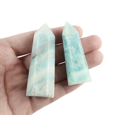 SMQ Amazonite Crystal Chakra Wands Crystal Set for Healing,2pcs 2.5"-3.0" Reiki Tumbled 6 Facet Single Point Crystal Tower Stones for Meditation Therapy Gift,Spiritual Room Decor