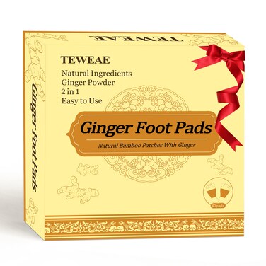 2 in 1 Ginger Foot Pads, 40 Pads Tear and Use, Premium Natural Ingredients Ginger Powder, Bamboo Vinegar Wormwood Foot Pads with ''Stay in Place'' Adhesive Pads