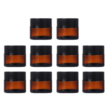 10Packs 0.36Oz Small Makeup Sample Jars Containers with Black Lids Brown Amber Glass Cosmetic Jars Leak Proof Container with Wide Mouth Round Jar for Storage Cream, Ointments, Sample Powder Lotion