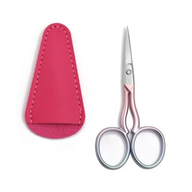 3.5 Inch Facial Hair Small Grooming Scissors For Men Women - Eyebrow, Nose Hair, Mustache, Beard, Eyelashes, Ear Trimming Kit - Straight and Rounded Safety Tip Clippers (Pink)