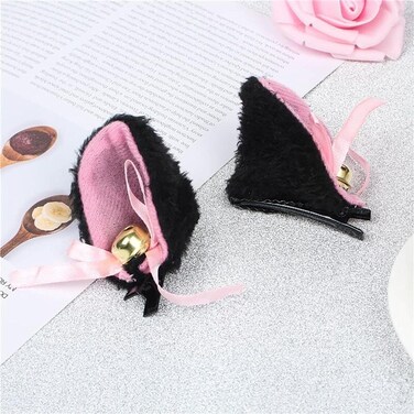 BWESOO Black Hairpins Fluffy Headwear Make Up Anime Bow Cosplay Plush Bell Girl Lolita Hair Clip Head Hoop Hair Accessories Cat Ears Headband,Women's Fashion Headbands