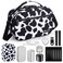 Large Cosmetic Organization Bag with 11 Small Items, Portable Cosmatic Makeup Storage Case with Combination Lock For Home and Travel,(Cute Cow Print) Black and white