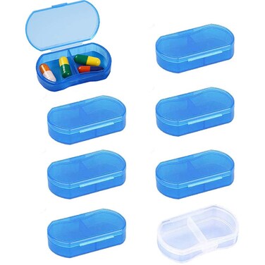 8PCS Pill Case Organizer Pocket Small Pill Holder, Daily AM &amp; PM containers, Medicine Holder, Ideal for Medication, Vitamin, Supplement, Perfect for Travel, Ideal for Purse (Blue)
