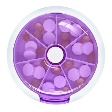 Pill Cases Weekly INVODA Pill Organizer 7 Day 3 Times Medicine Pill Dispenser Push Button Rotate Pill Planner with 7 Compartments (Purple)