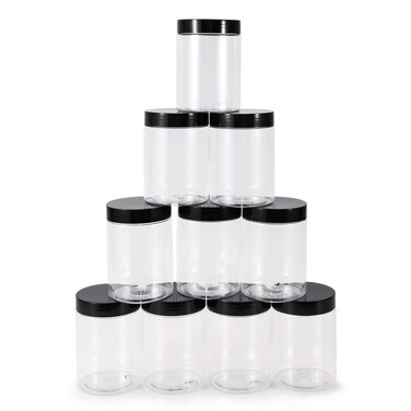 10 PCS Plastic Jars with Lids, 10 OZ Wide Mouth Jars with Airtight Lids, Clear Empty Slime Containers with Lids, Multipurpose Storage Jars for Home Kitchen Food Arts Crafts Cosmetic Sample