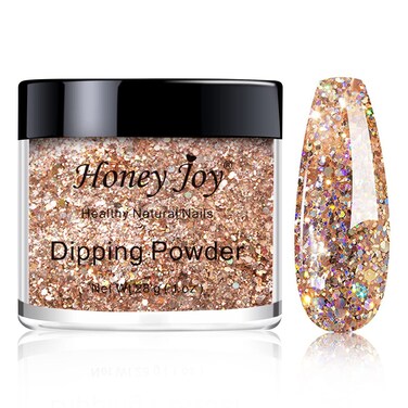 28g/Box Champagne Color Shine Glitter Hexagon Sequins Paillette Dip Powder Nails Dipping Nails Long-Lasting Nails No UV Light Needed (HJ-ND064B-No.137)